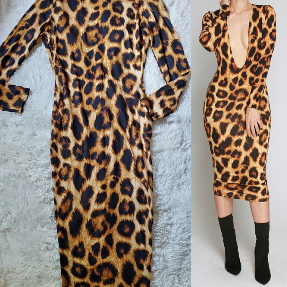 CHEETAH ANIMAL PRINT FITTED DRESS - Picture 2 of 2